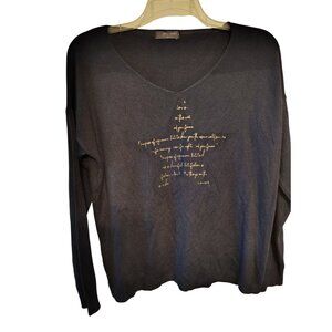 Grey Violet Italy Medium Sweater Navy Blue Star Soft V Neck Long Sleeve READ